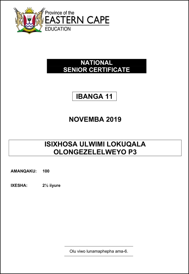 Xhosa Fal P3 QP Gr11 Nov 2019