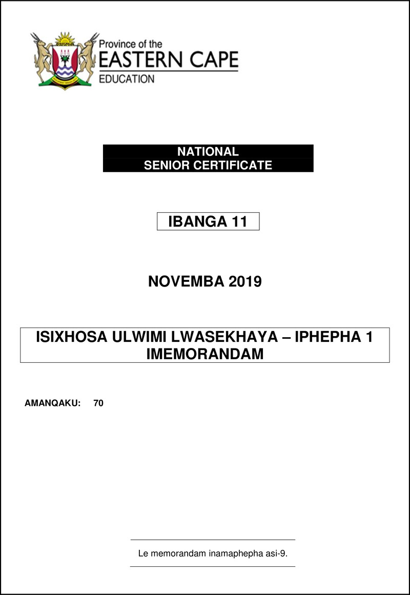 Xhosa Hl P1 Gr11 Memo Novemba 2019