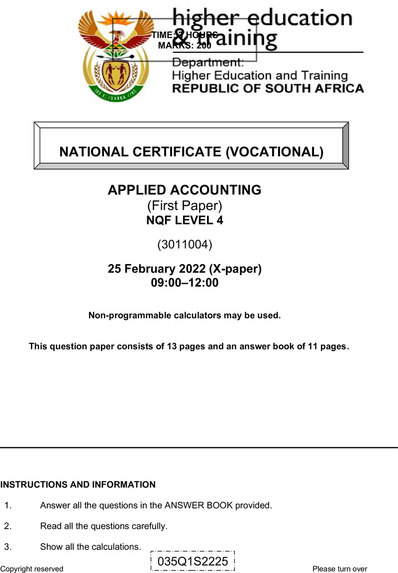 Nc190 Applied Accounting QP L4 P1 Supp Feb 2022 Signed Off