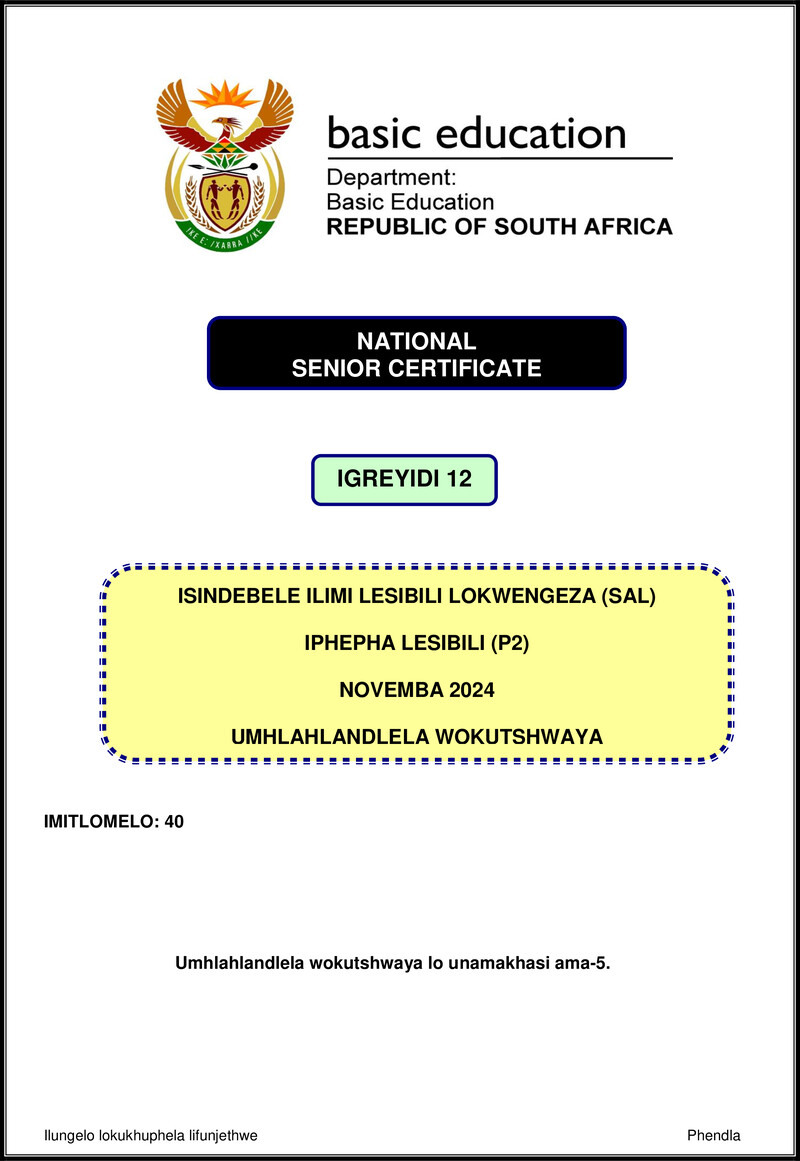 Isindebele Sal P2 Nov 2024 Mg Gr12