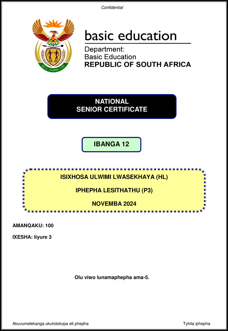 Isixhosa Hl P3 Nov 2024 Gr12