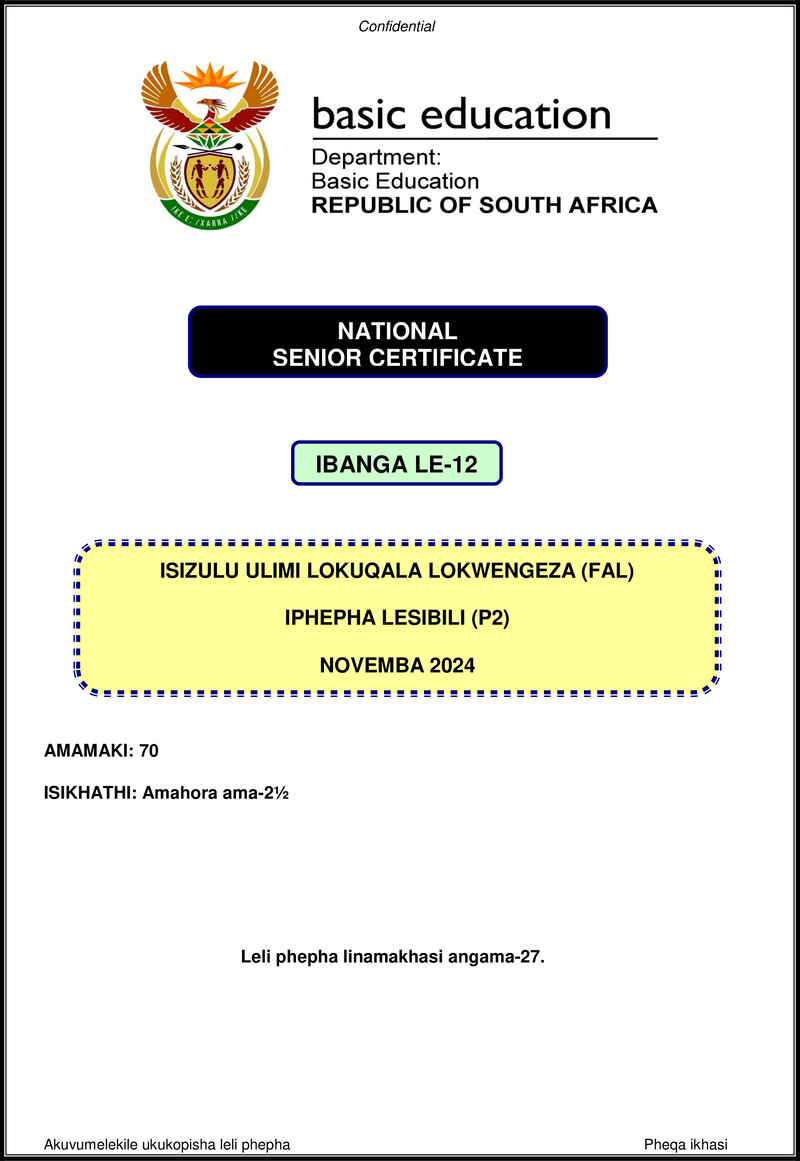 Isizulu Fal P2 Nov 2024 Gr12