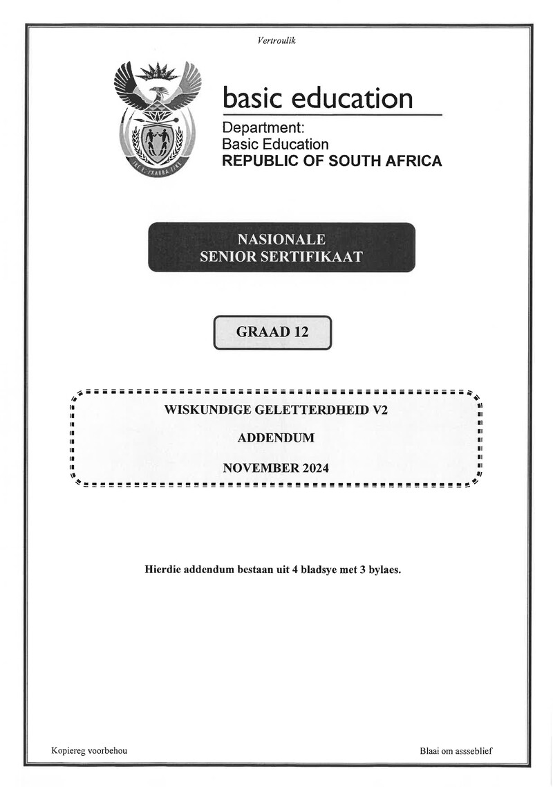 Grade 12 Mathematical Literacy past paper 2024 – mathematical literacy p2 nov 2024 addendum afr gr12
