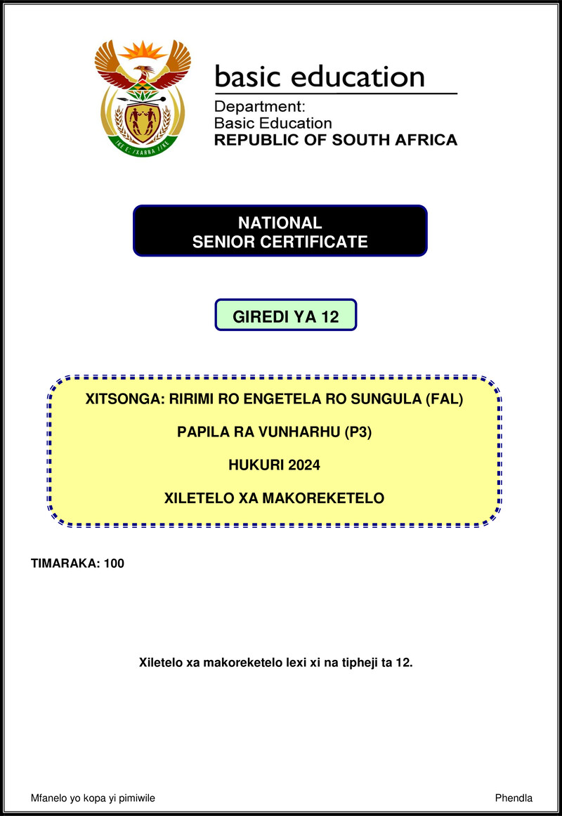 Xitsonga Fal P3 Nov 2024 Mg Gr12