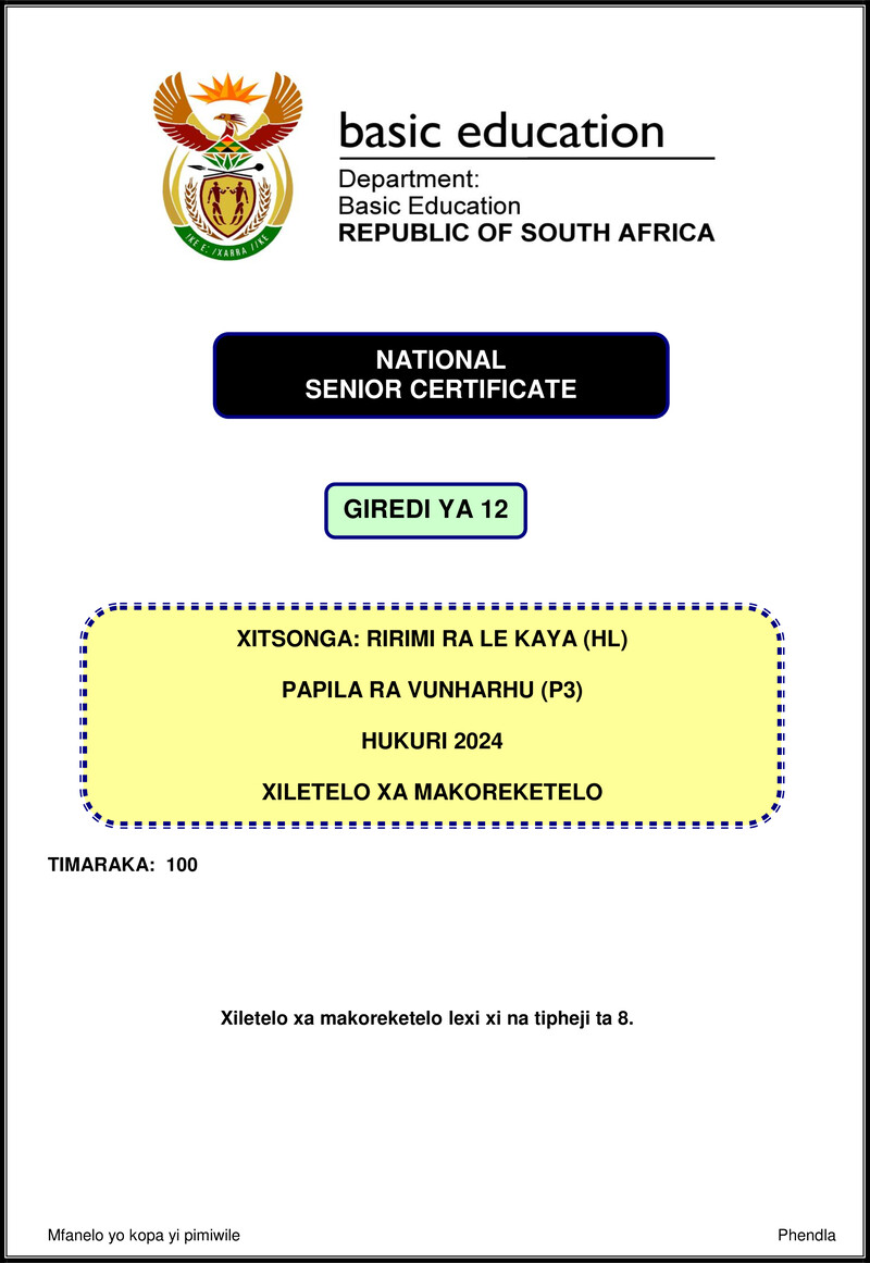 Grade 12 Xitsonga past paper 2024 – xitsonga hl p3 nov 2024 mg gr12