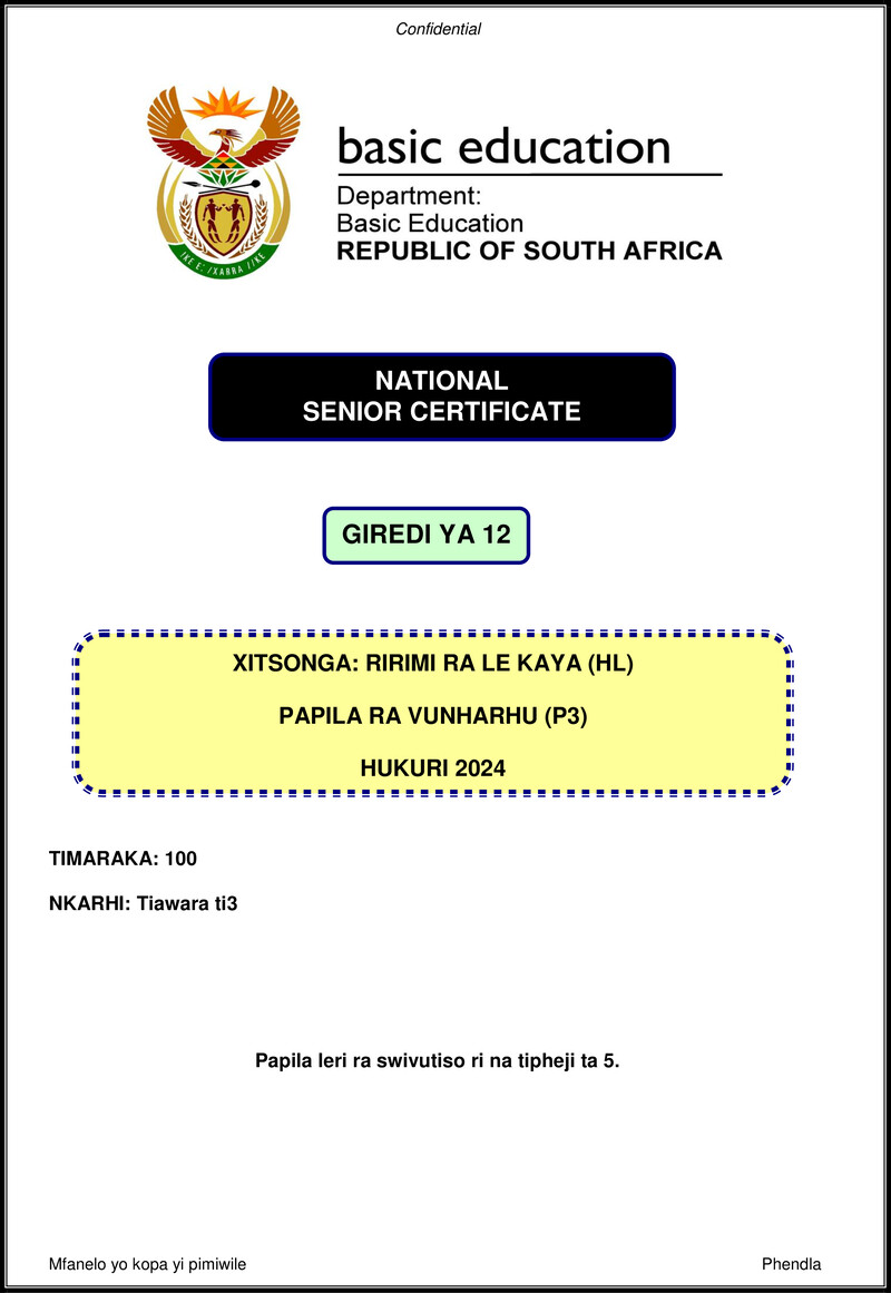 Grade 12 Xitsonga past paper 2024 – xitsonga hl p3 nov 2024 gr12