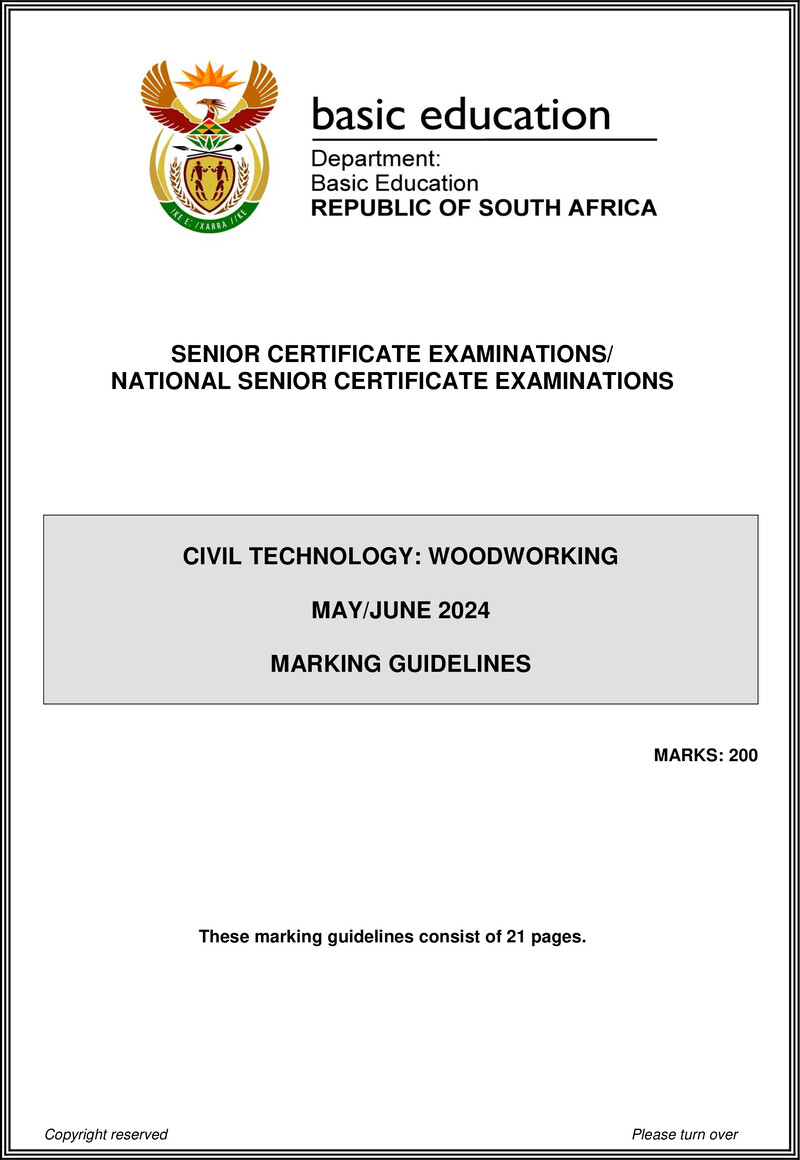 Grade 12 Civil Technology past paper 2024 – civil technology may june 2024 woodworking mg eng gr12