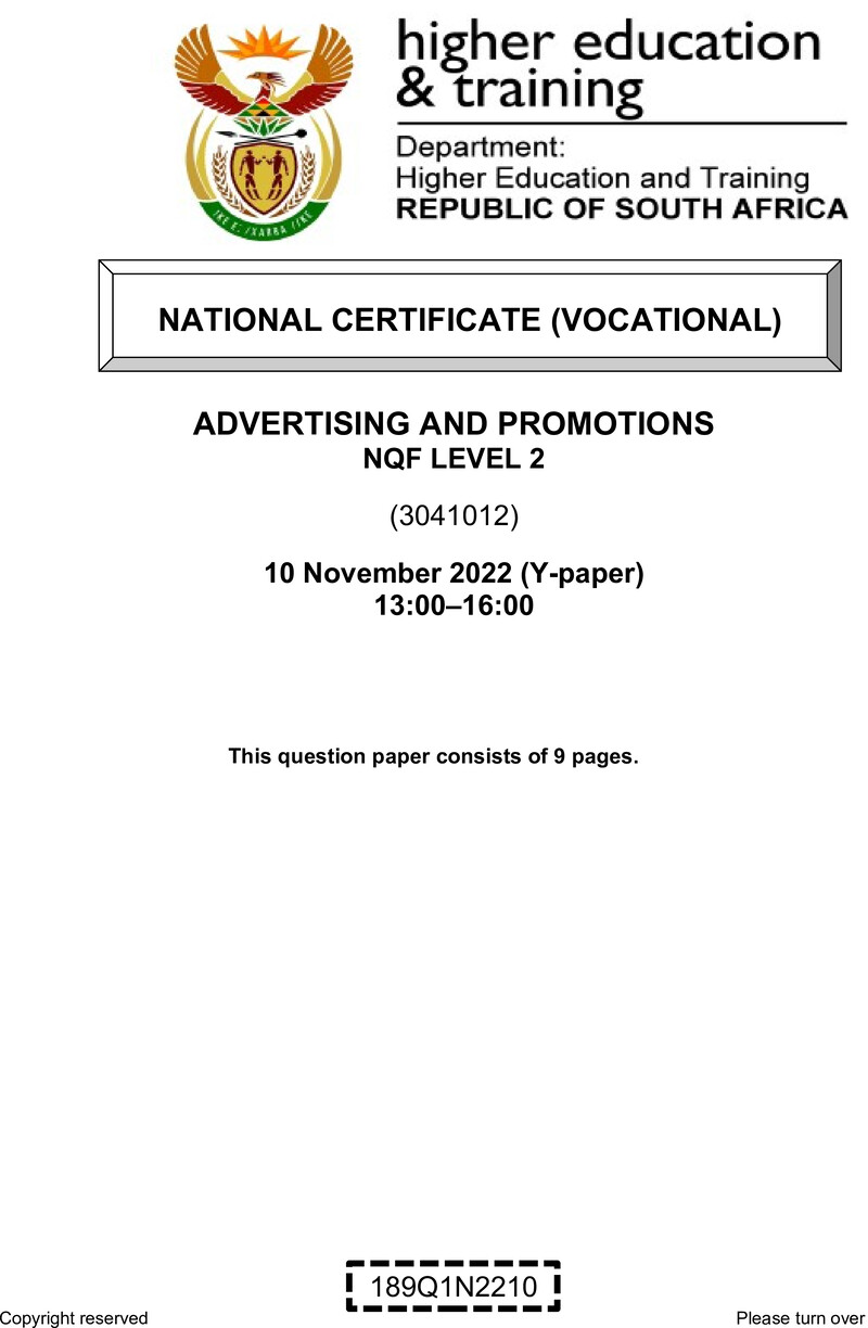Nc20 Advertising And Promotions L2 Nov QP 2022 Moller