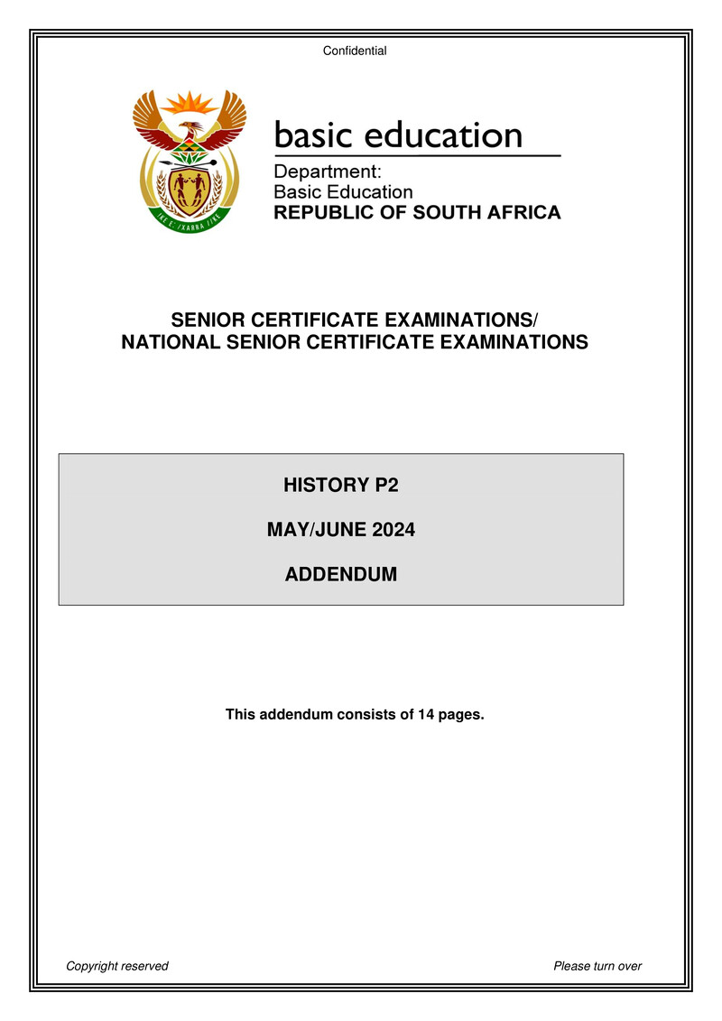 Grade 12 History past paper 2024 – history p2 may june 2024 addendum eng gr12