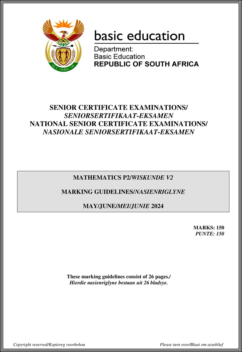 Grade 12 Mathematics past paper 2024 – mathematics p2 may june 2024 mg afr eng gr12