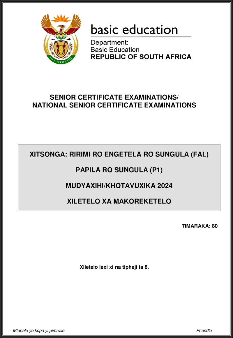 Xitsonga Fal P1 May June 2024 Mg Gr12