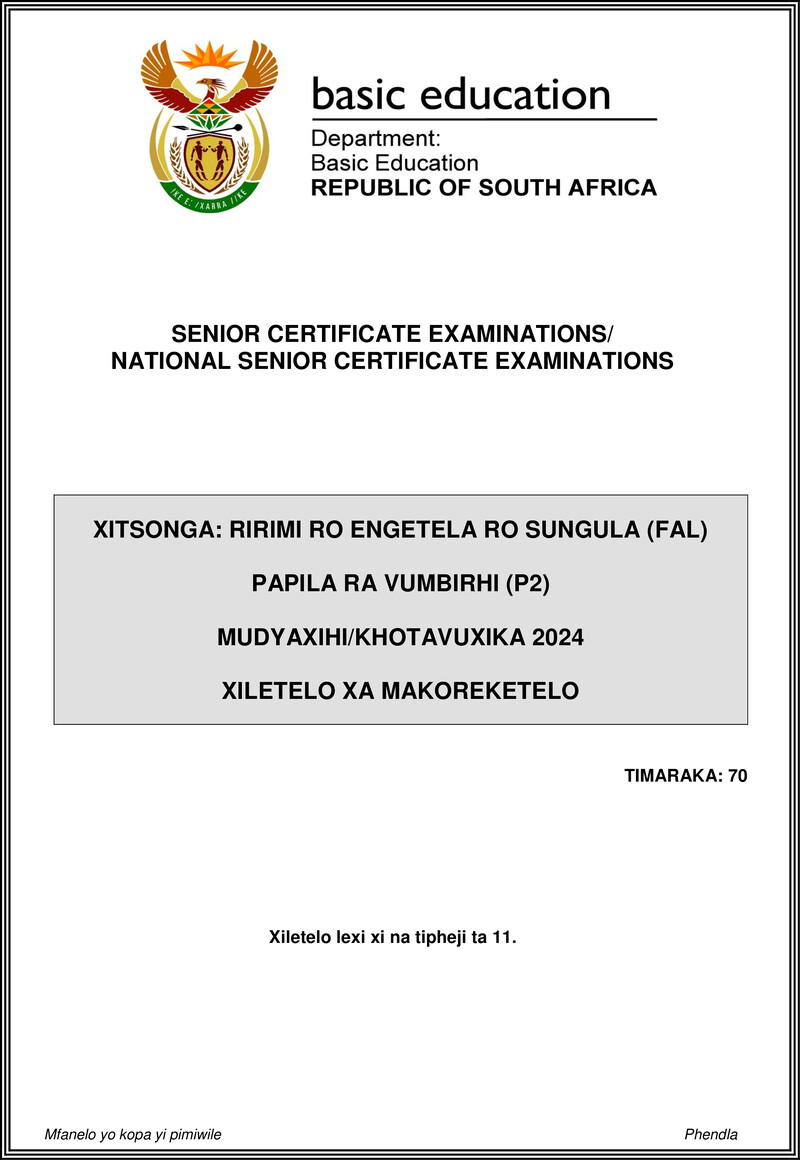 Xitsonga Fal P2 May June 2024 Mg Gr12