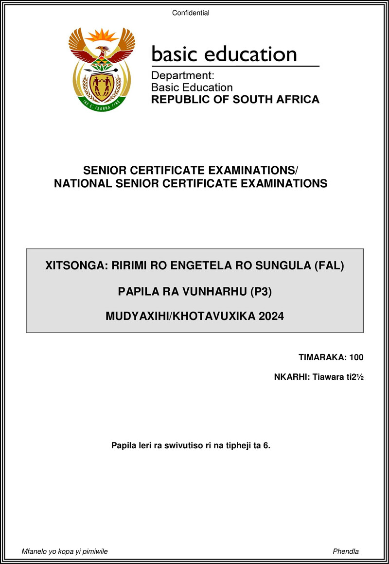 Grade 12 Xitsonga past paper 2024 – xitsonga fal p3 may june 2024 gr12