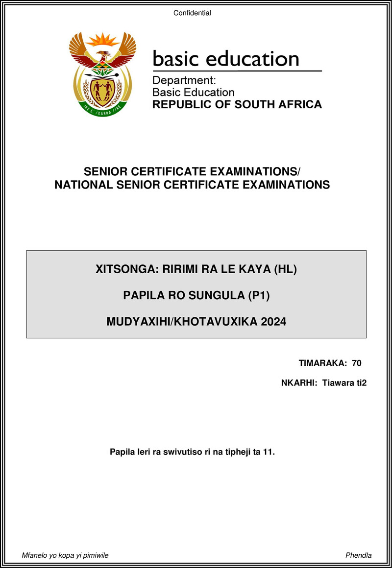 Xitsonga Hl P1 May June 2024 Gr12