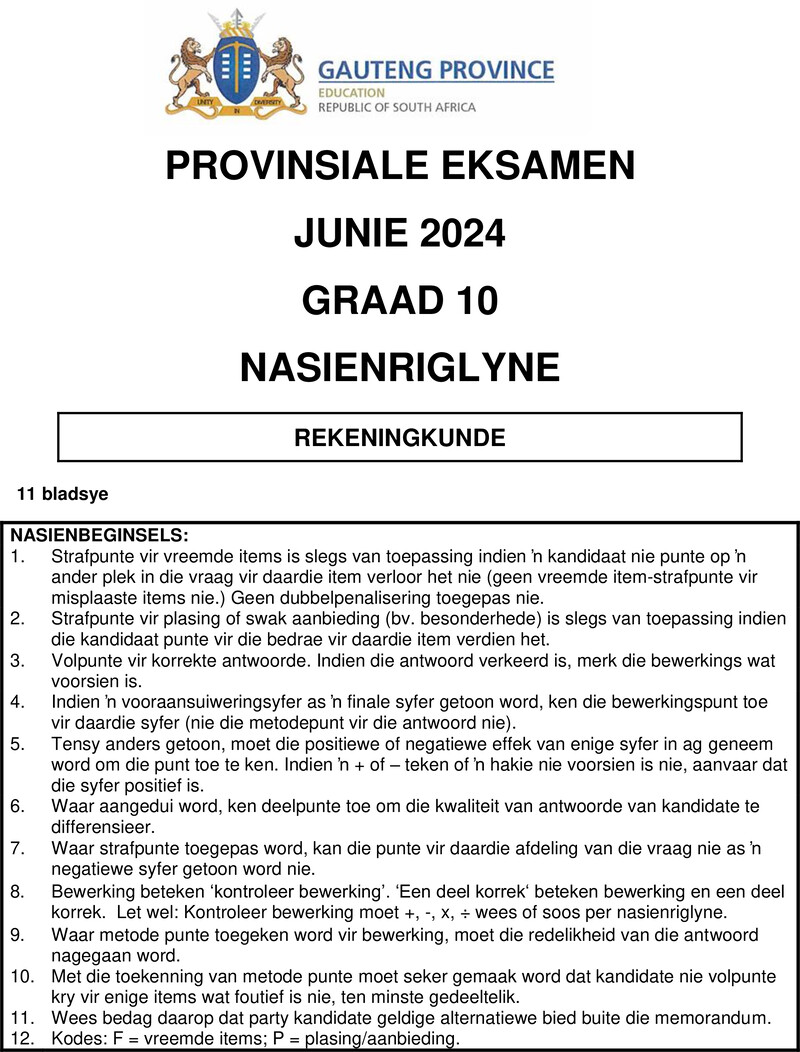 Grade 10 Provincial Exam Accounting Afr June 2024 Possible Answers