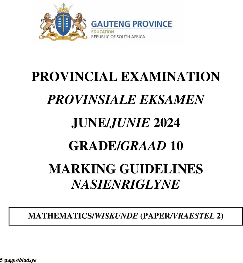 Grade 10 Provincial Exam Mathematics P2 Ng And Afr June 2024 Possible Answers