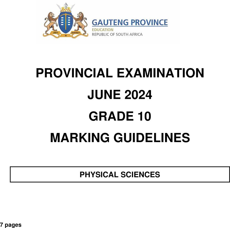 Grade 10 Provincial Exam Physical Sciences Ng June 2024 Possible Answers