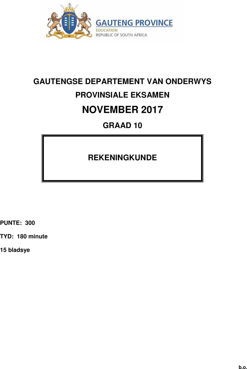 Grade 10 Provincial Exam Accounting Afr November 2017 QP