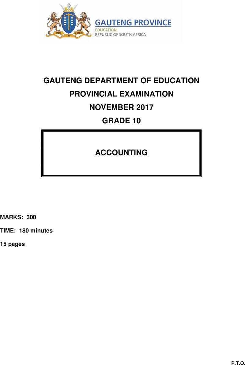 Grade 10 Provincial Exam Accounting Ng November 2017 QP