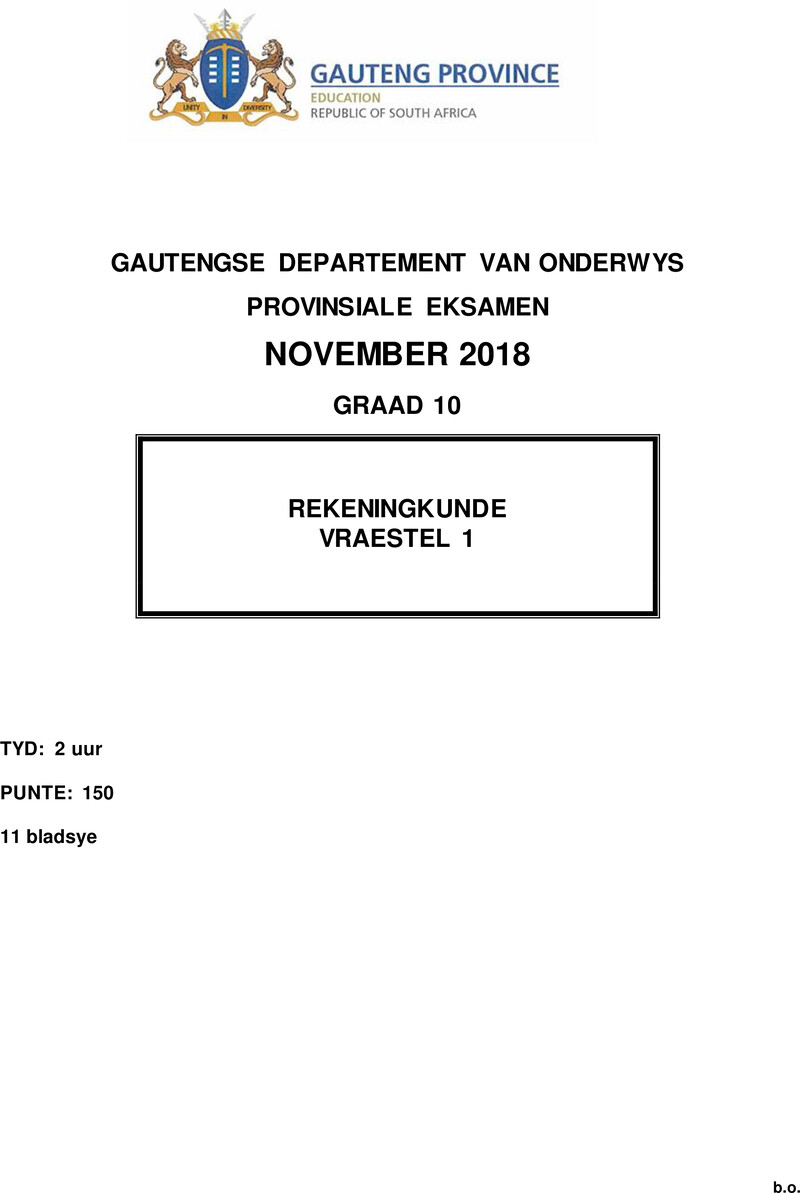 Grade 10 Provincial Exam Accounting P1 Afr November 2018 QP