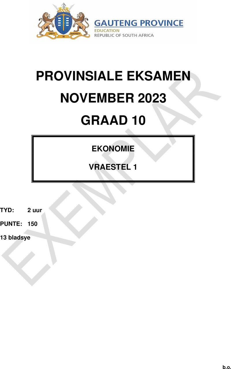 Grade 10 Economics past paper 2023 – grade 10 provincial exam economics p1 afr november 2023 qp