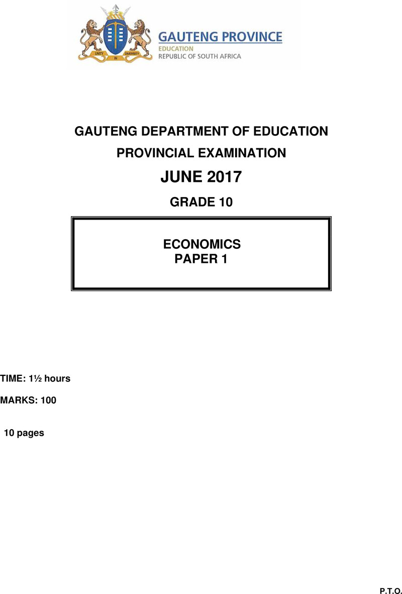 Grade 10 Provincial Exam Economics P1 Ng June 2017 QP