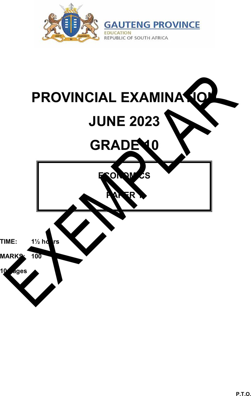 Grade 10 Provincial Exam Economics P1 Ng June 2023 QP