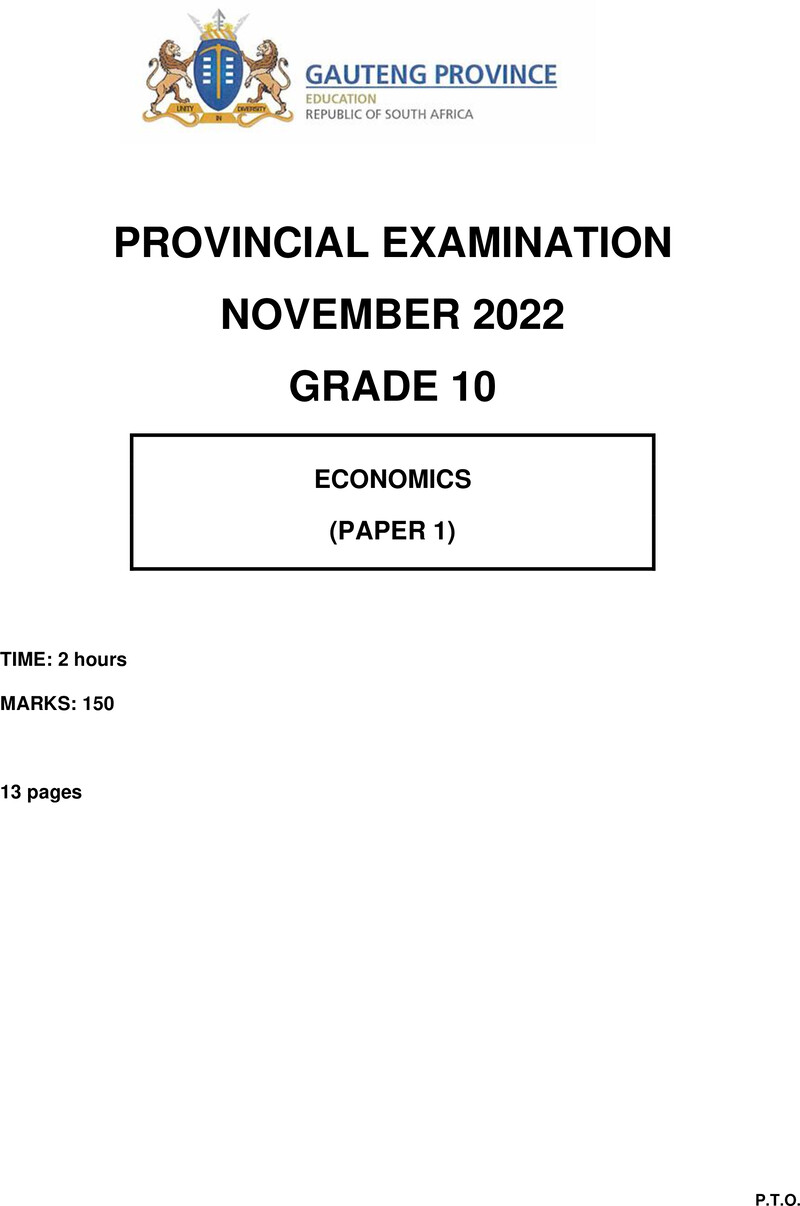 Grade 10 Economics past paper 2022 – grade 10 provincial exam economics p1 ng november 2022 qp