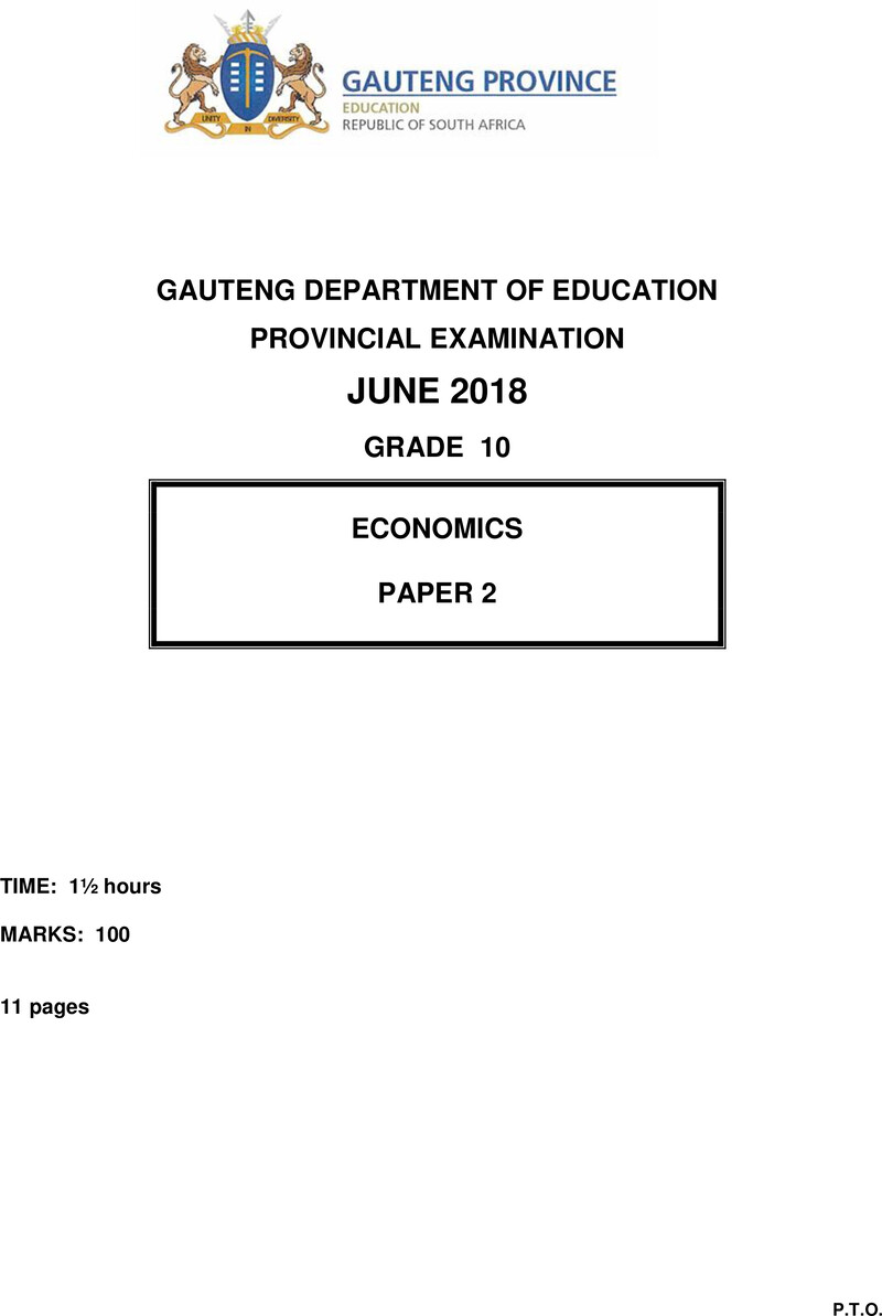 Grade 10 Provincial Exam Economics P2 Ng June 2018 QP