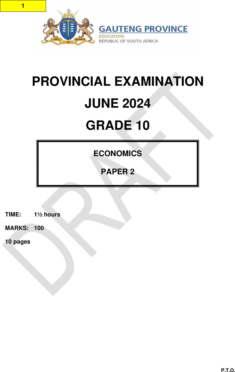 Grade 10 Provincial Exam Economics P2 Ng June 2024 QP