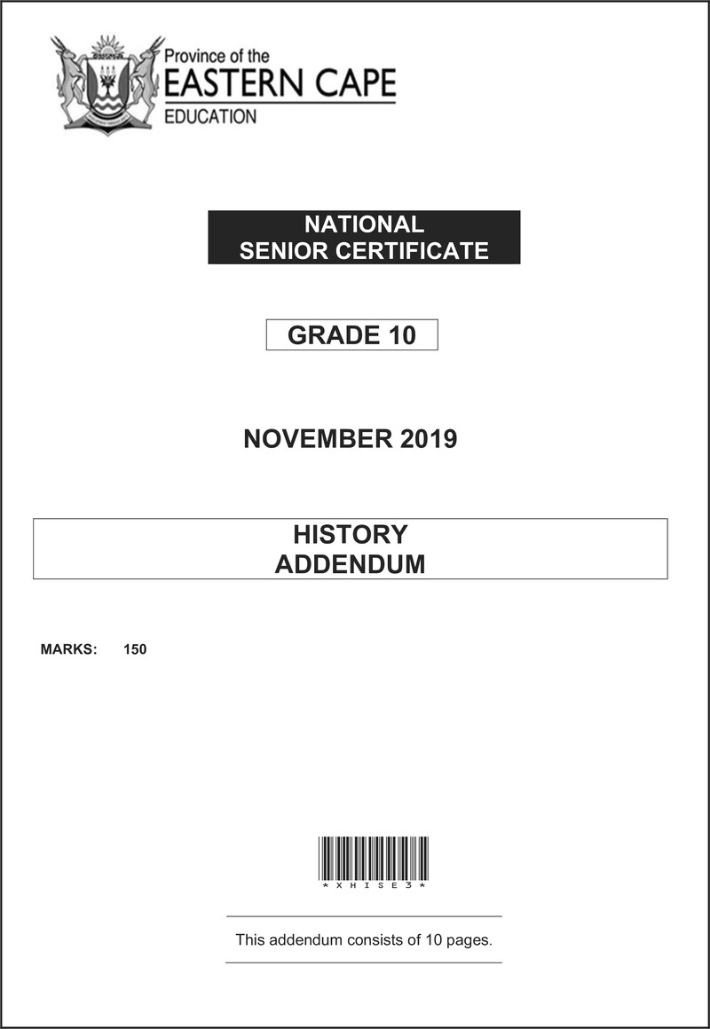 Grade 10 Provincial Exam History Ng November 2019 Addendum