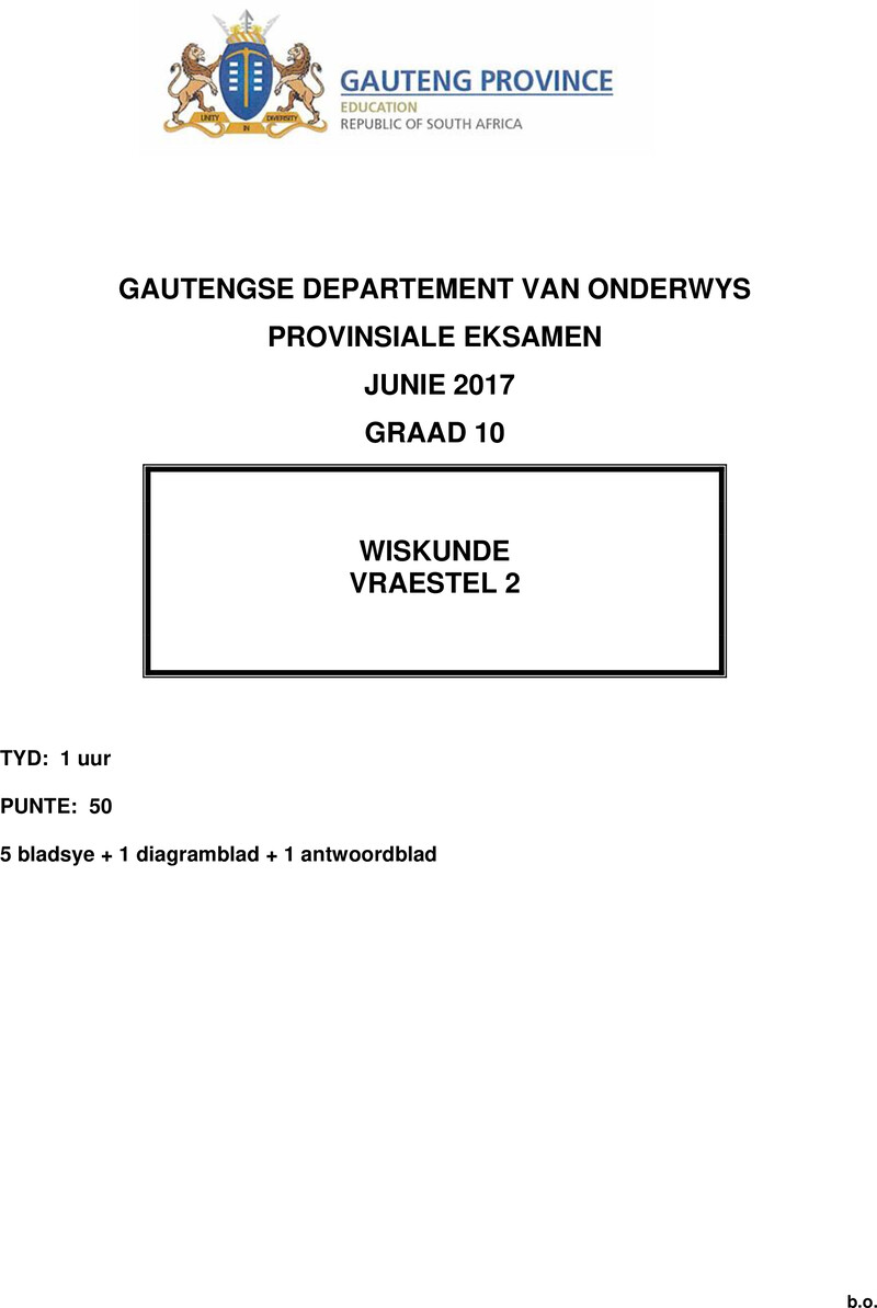 Grade 10 Provincial Exam Mathematics P2 Afr June 2017 QP