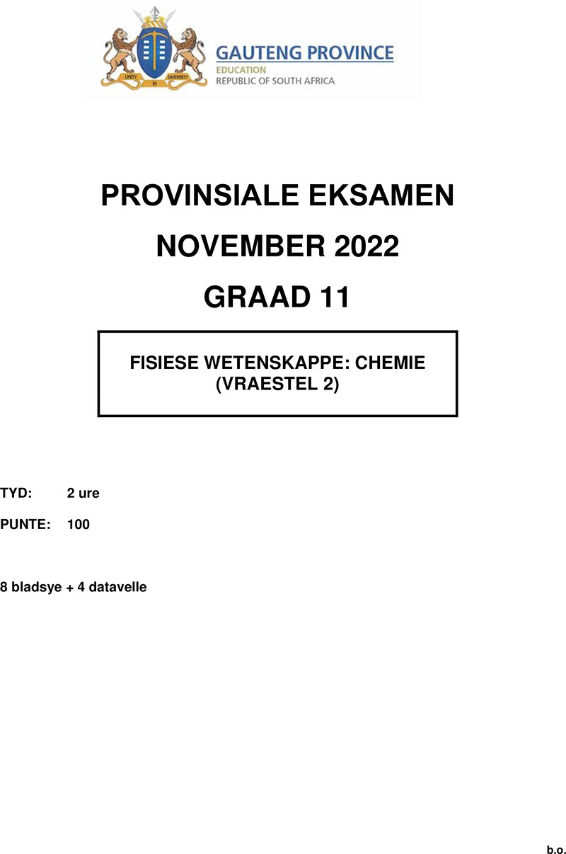 Grade 10 Provincial Exam Physical Sciences P2 Afr November 2022 QP
