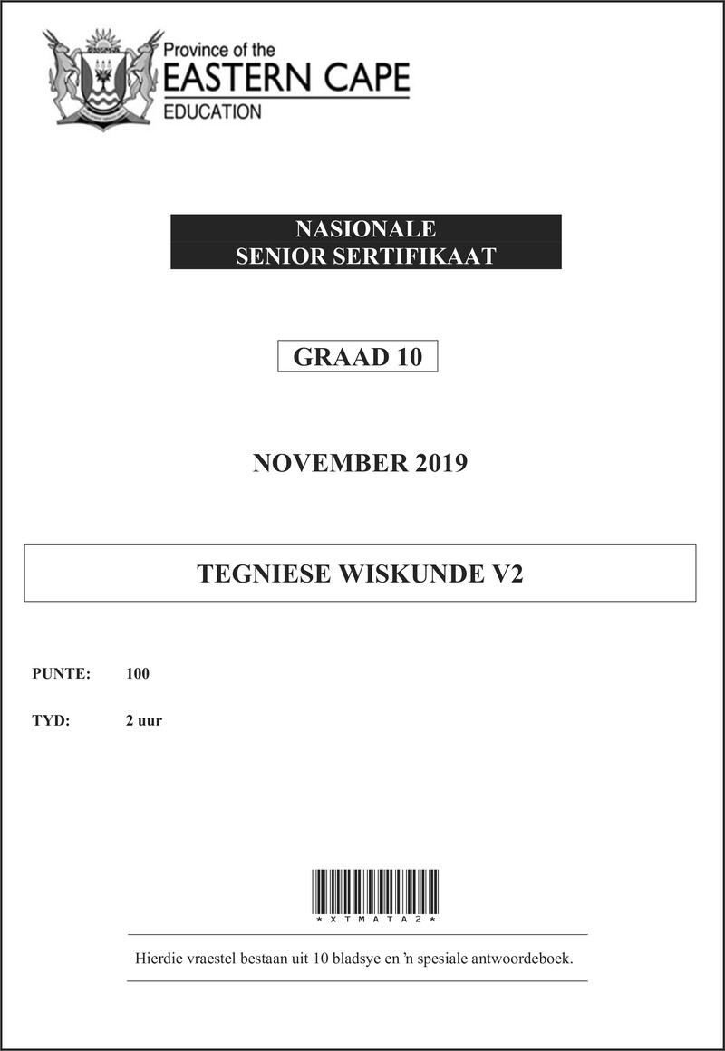 Grade 10 Provincial Exam Technical Maths P2 Afr November 2019 QP