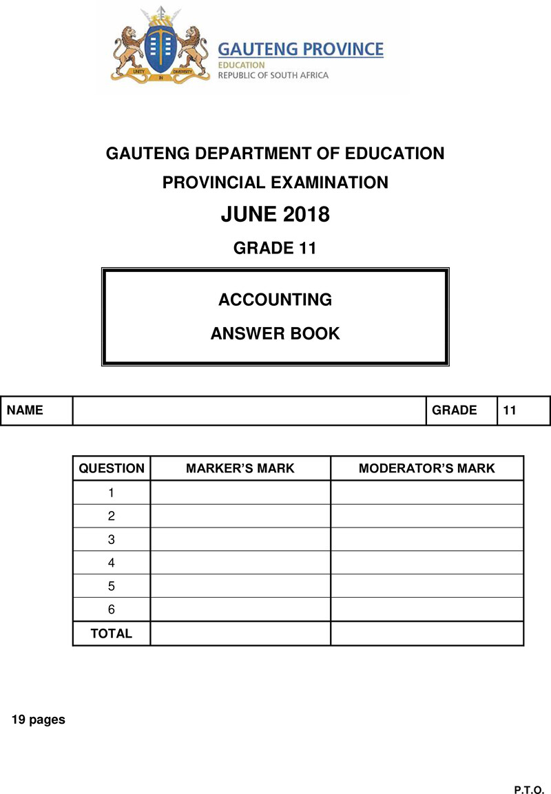 Grade 11 Accounting past paper 2018 – grade 11 provincial exam accounting june 2018 qp answer book