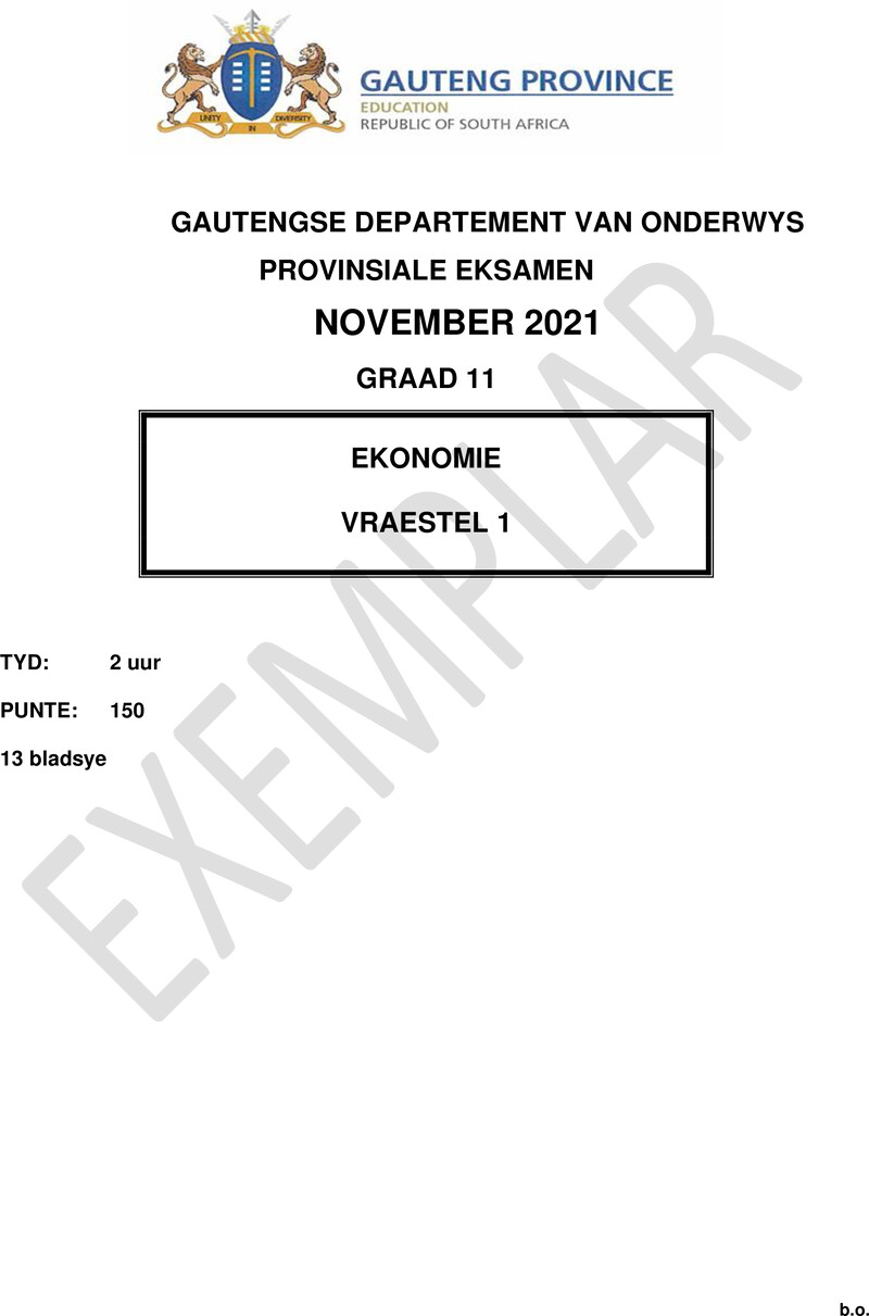 Grade 11 Economics past paper 2021 – grade 11 provincial exam economics p1 afr november 2021 qp