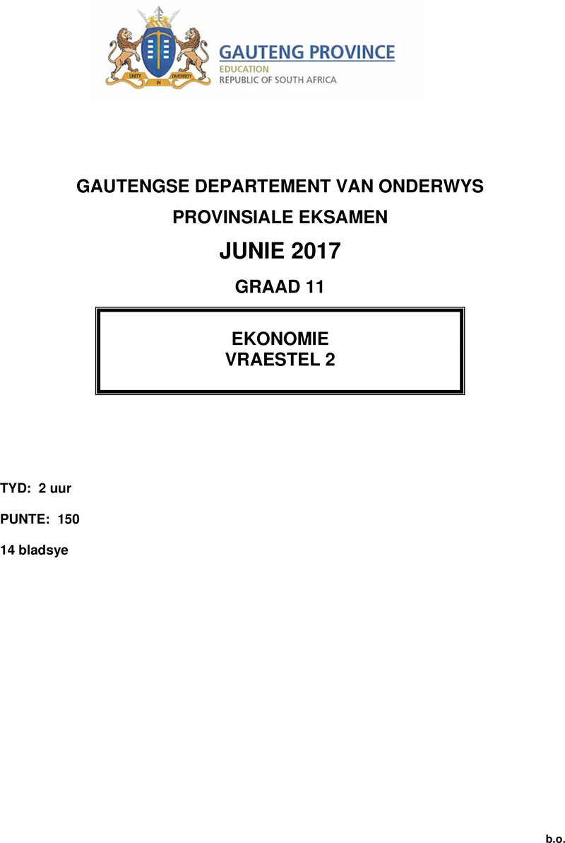 Grade 11 Provincial Exam Economics P2 Afr June 2017 QP