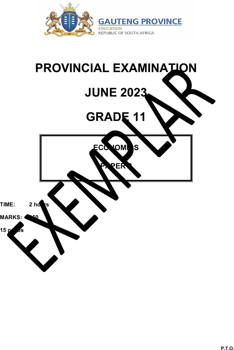 Grade 11 Provincial Exam Economics P2 Ng June 2023 QP