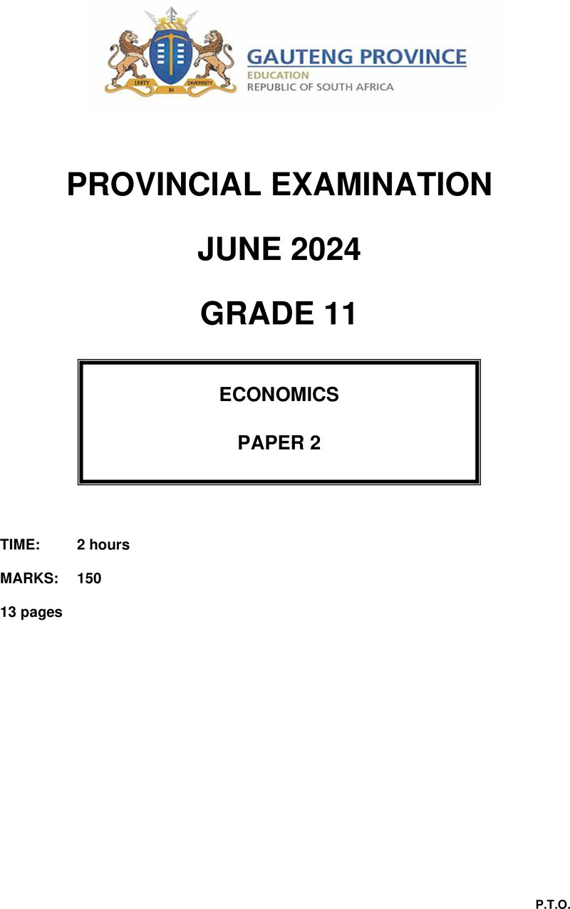 Grade 11 Provincial Exam Economics P2 Ng June 2024 QP