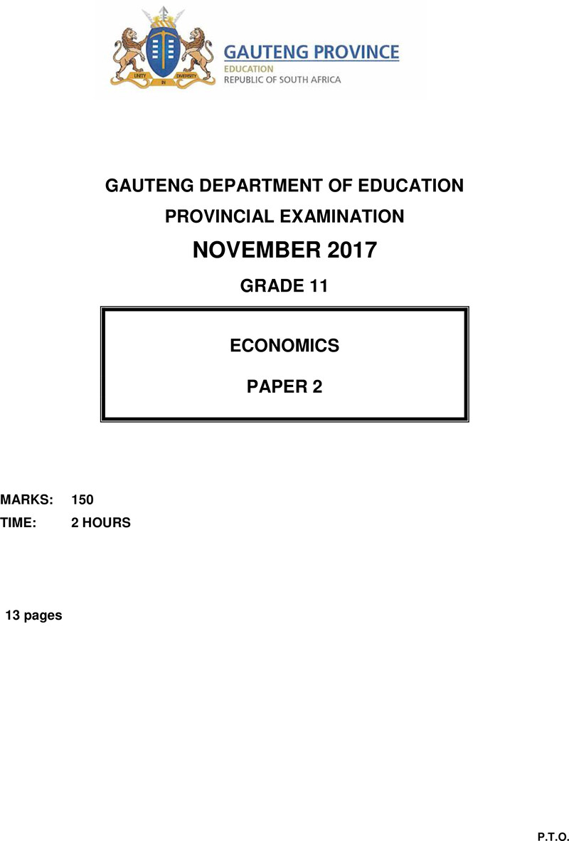 Grade 11 Provincial Exam Economics P2 Ng November 2017 QP