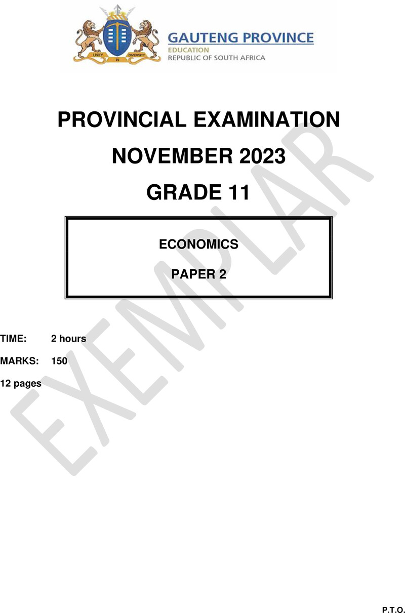 Grade 11 Provincial Exam Economics P2 Ng November 2023 QP