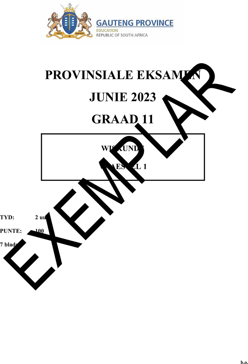 Grade 11 Mathematics past paper 2023 – grade 11 provincial exam mathematics p1 afr june 2023 qp