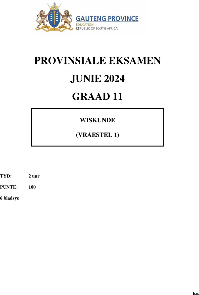 Grade 11 Mathematics past paper 2024 – grade 11 provincial exam mathematics p1 afr june 2024 qp