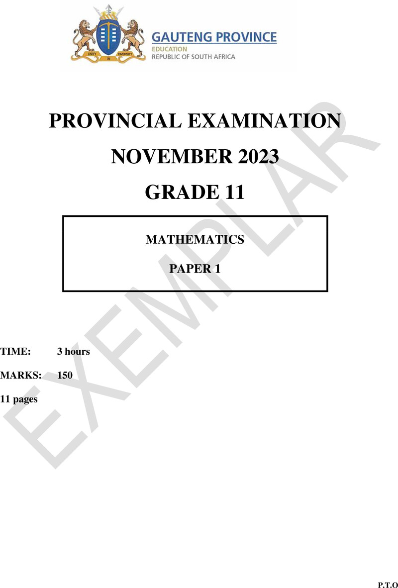 Grade 11 Mathematics past paper 2023 – grade 11 provincial exam mathematics p1 ng november 2023 qp