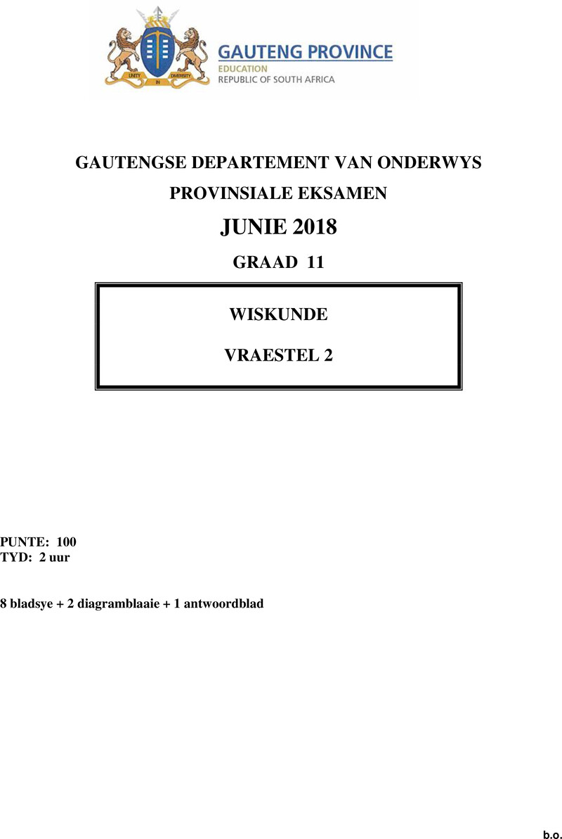 Grade 11 Provincial Exam Mathematics P2 Afr June 2018 QP