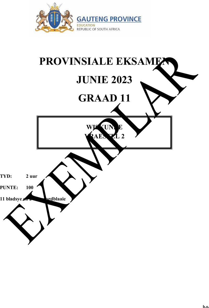 Grade 11 Provincial Exam Mathematics P2 Afr June 2023 QP