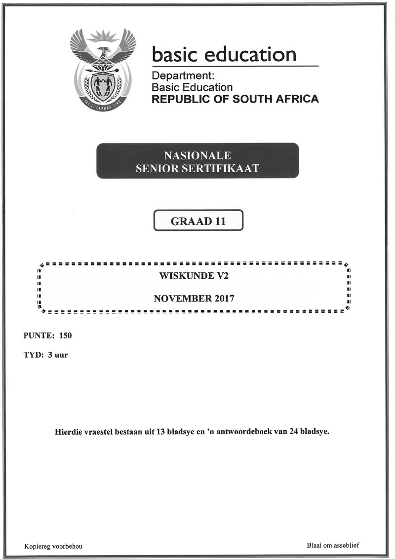 Grade 11 Mathematics past paper 2017 – grade 11 provincial exam mathematics p2 afr november 2017 qp
