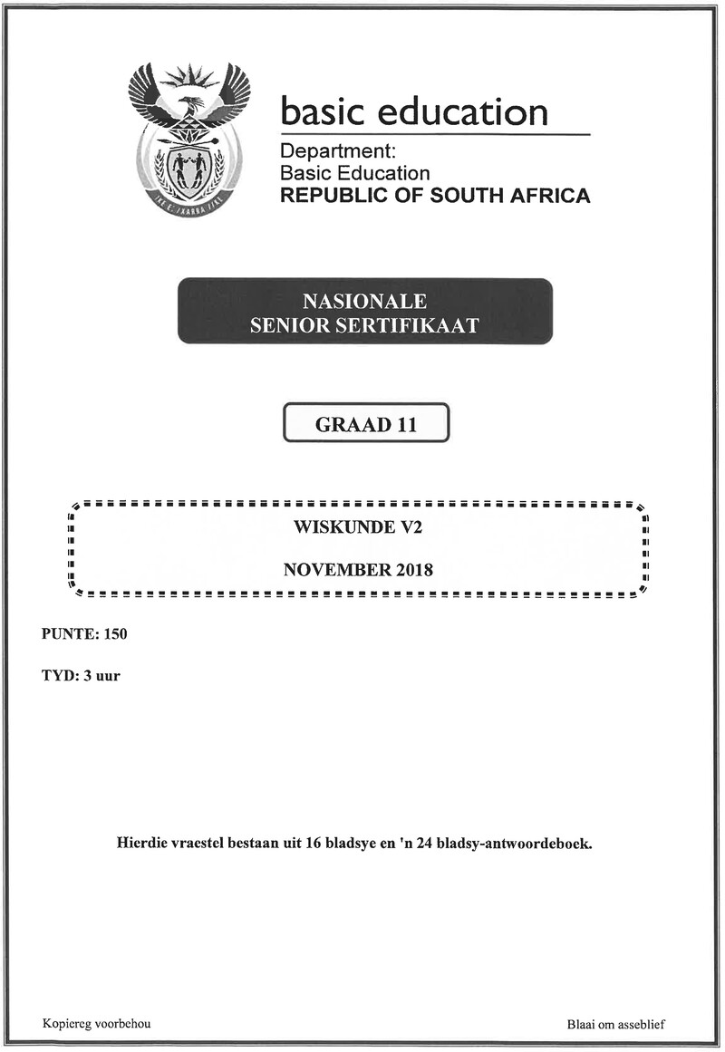 Grade 11 Mathematics past paper 2018 – grade 11 provincial exam mathematics p2 afr november 2018 qp