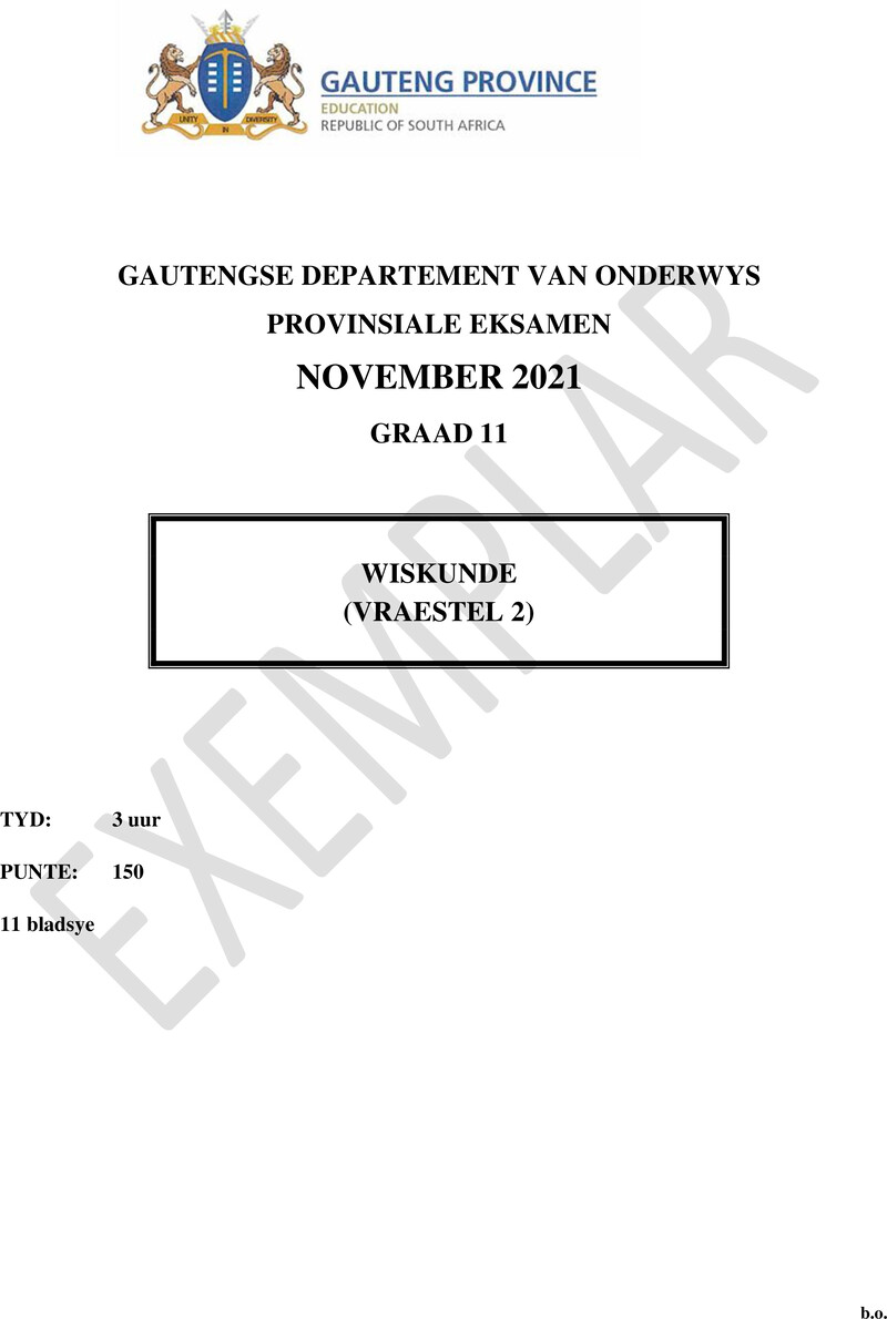 Grade 11 Mathematics past paper 2021 – grade 11 provincial exam mathematics p2 afr november 2021 qp