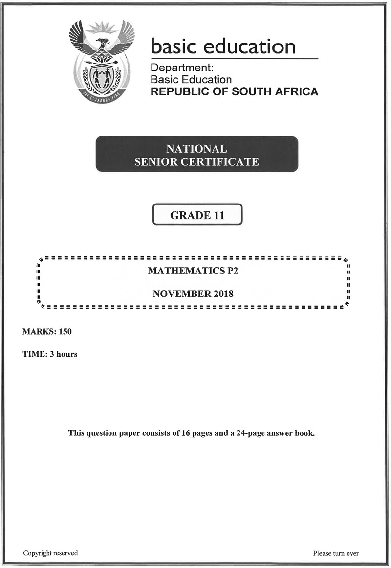 Grade 11 Provincial Exam Mathematics P2 Ng November 2018 QP